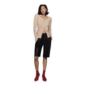 Avec Les Femmes Faux Leather Bermuda Shorts Black High Waist Button Front Size 6